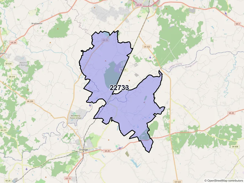 Map of ZIP Code 22733 — Rapidan, VA