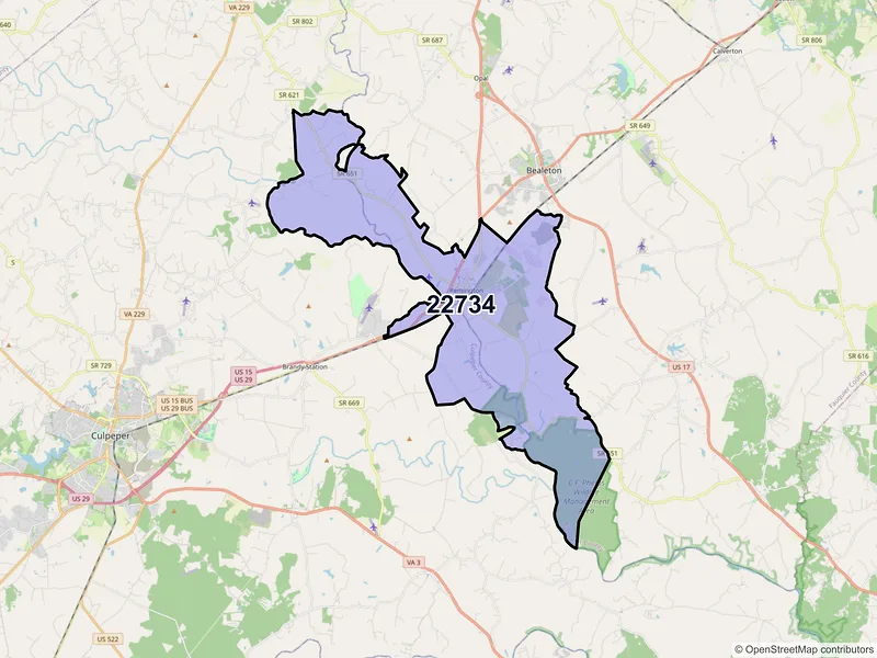 Map of ZIP Code 22734 — Remington, VA