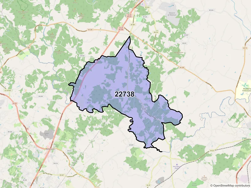 Map of ZIP Code 22738 — Rochelle, VA