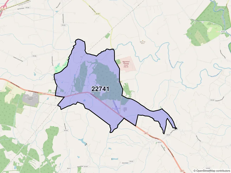 Map of Stevensburg, Virginia and ZIP codes