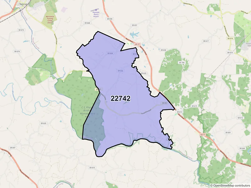 Map of ZIP Code 22742 — Sumerduck, VA