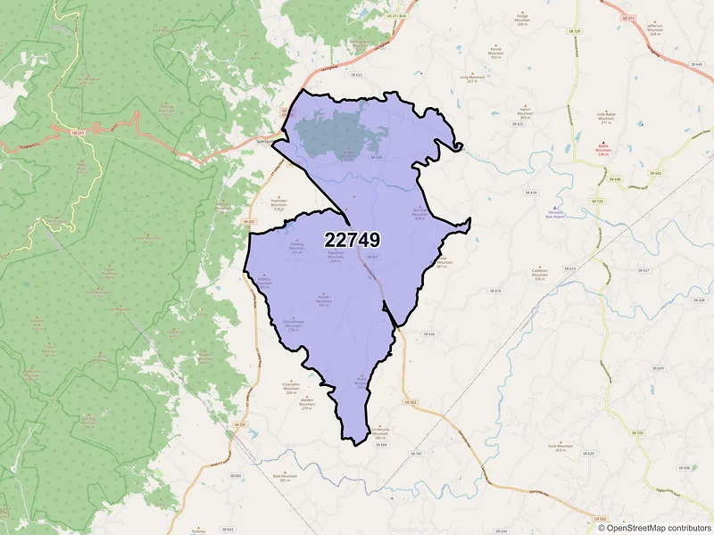 Map of ZIP Code 22749 — Woodville, VA