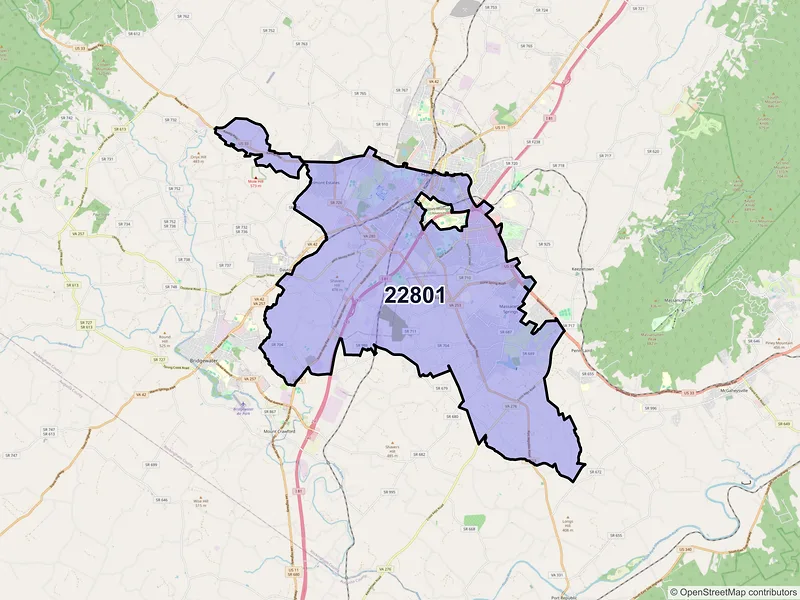 Map of ZIP Code 22801 — Harrisonburg, VA