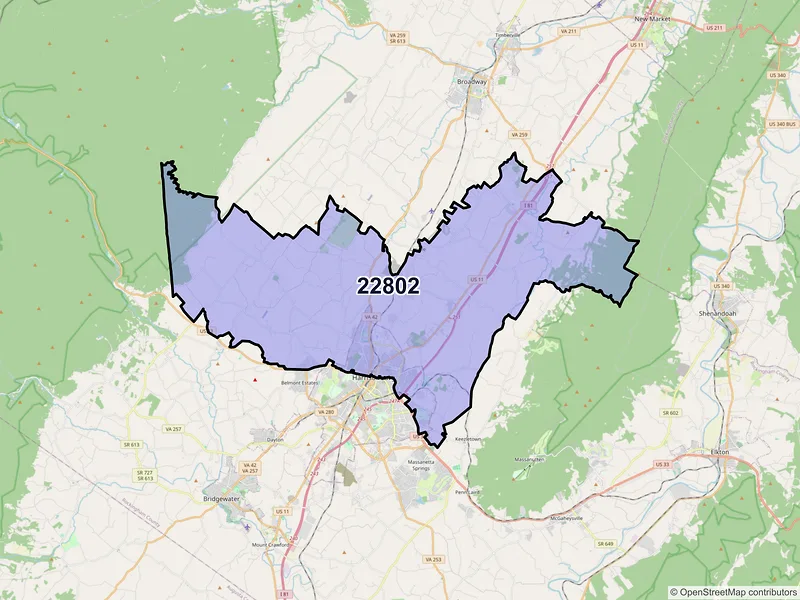 Map of ZIP Code 22802 — Harrisonburg, VA