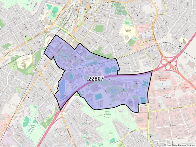 Map of ZIP Code 22807 — Harrisonburg, VA
