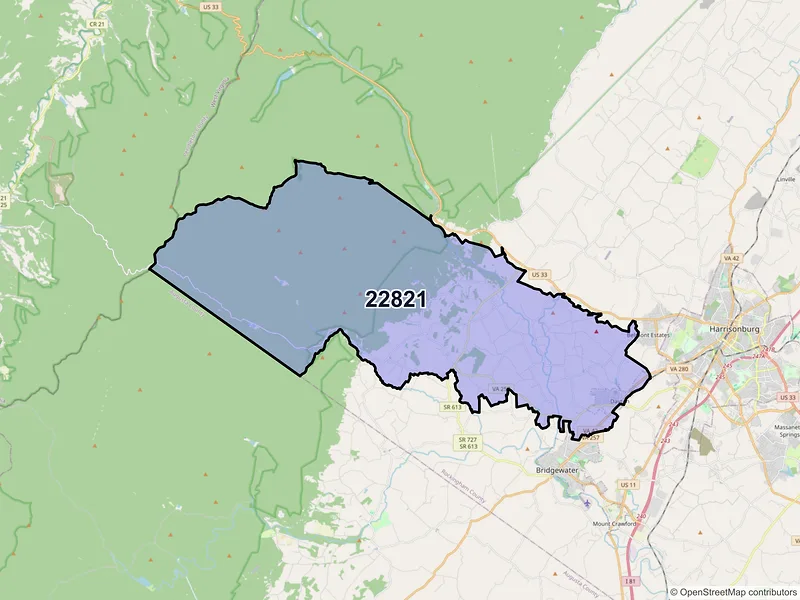 Map of ZIP Code 22821 — Dayton, VA