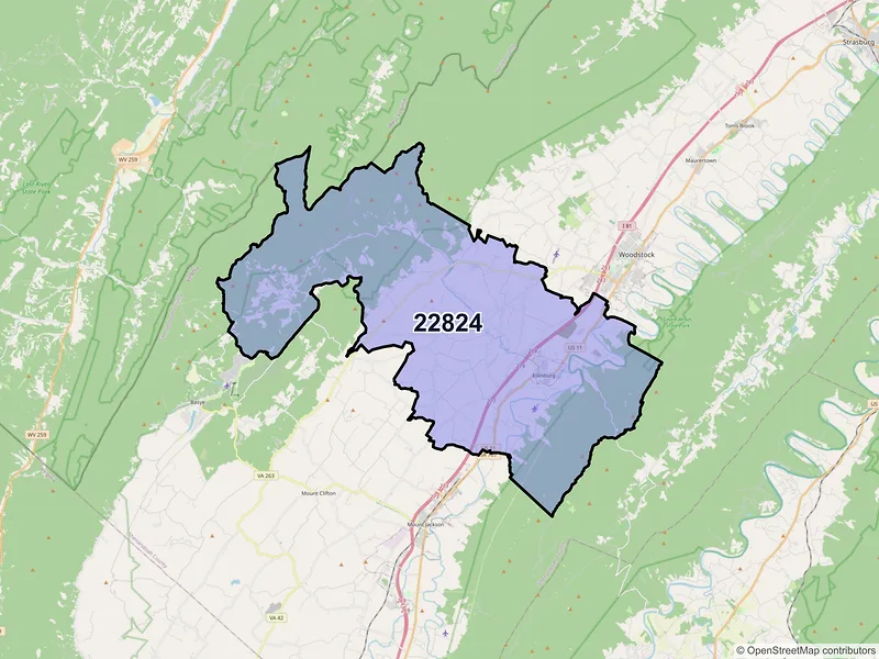 Map of ZIP Code 22824 — Edinburg, VA