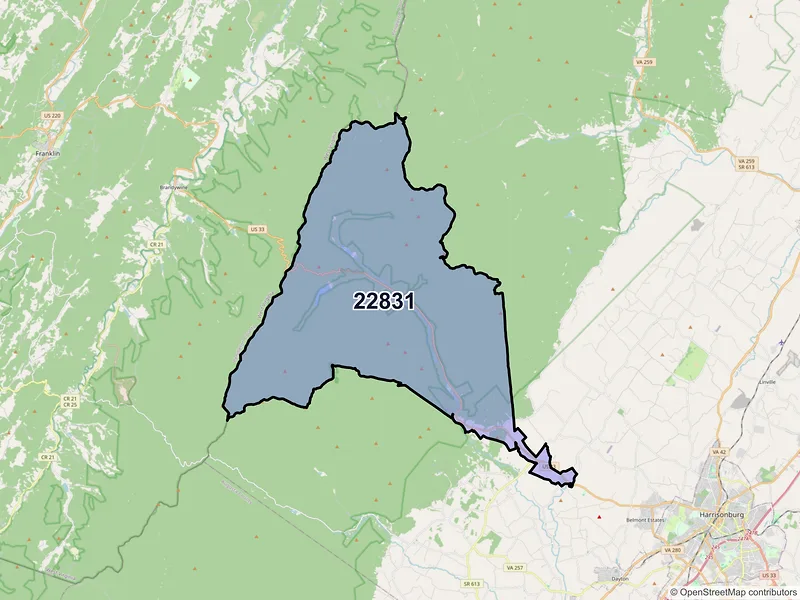 Map of ZIP Code 22831 — Hinton, VA