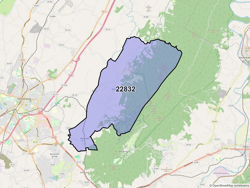 Map of ZIP Code 22832 — Keezletown, VA