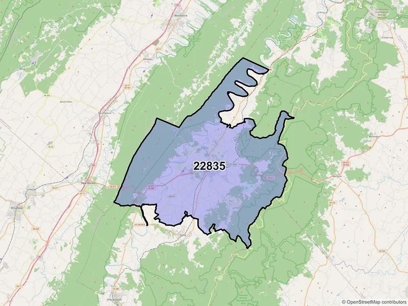 Map of ZIP Code 22835 — Luray, VA