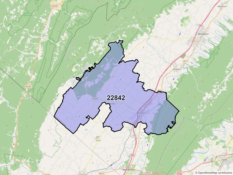 Map of ZIP Code 22842 — Mount Jackson, VA