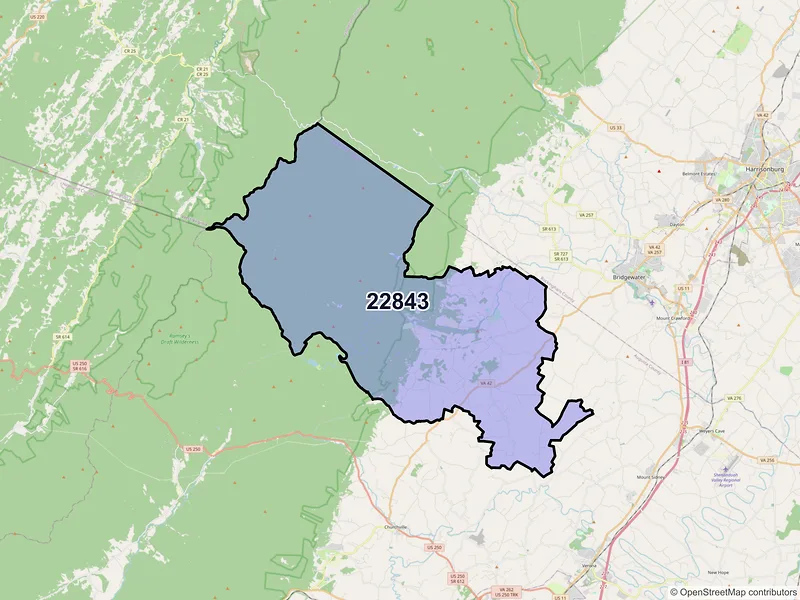Map of ZIP Code 22843 — Mount Solon, VA