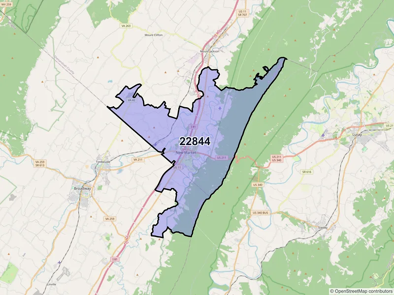Map of ZIP Code 22844 — New Market, VA