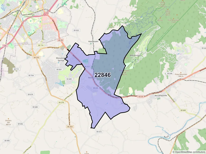Map of Penn Laird, Virginia and ZIP codes