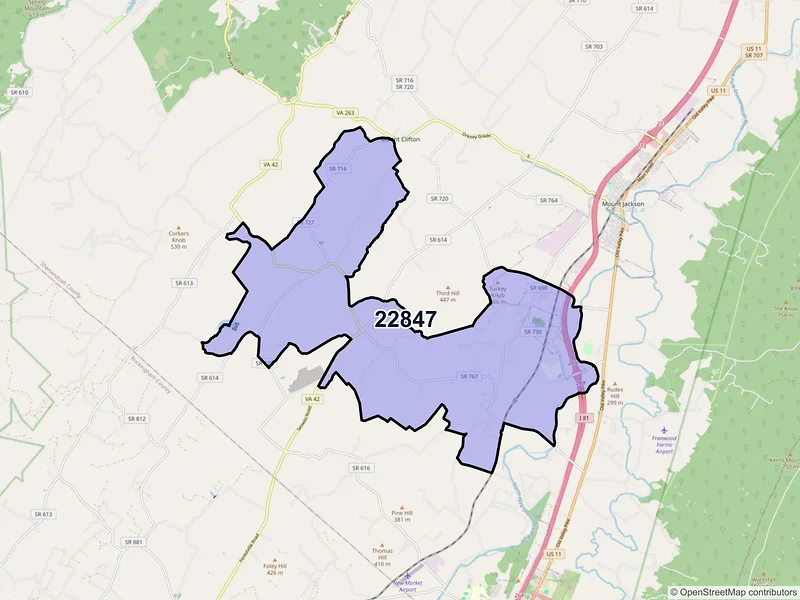 Map of Quicksburg, Virginia and ZIP codes