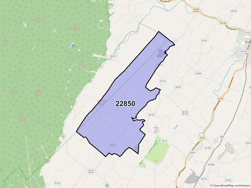 Map of ZIP Code 22850 — Singers Glen, VA