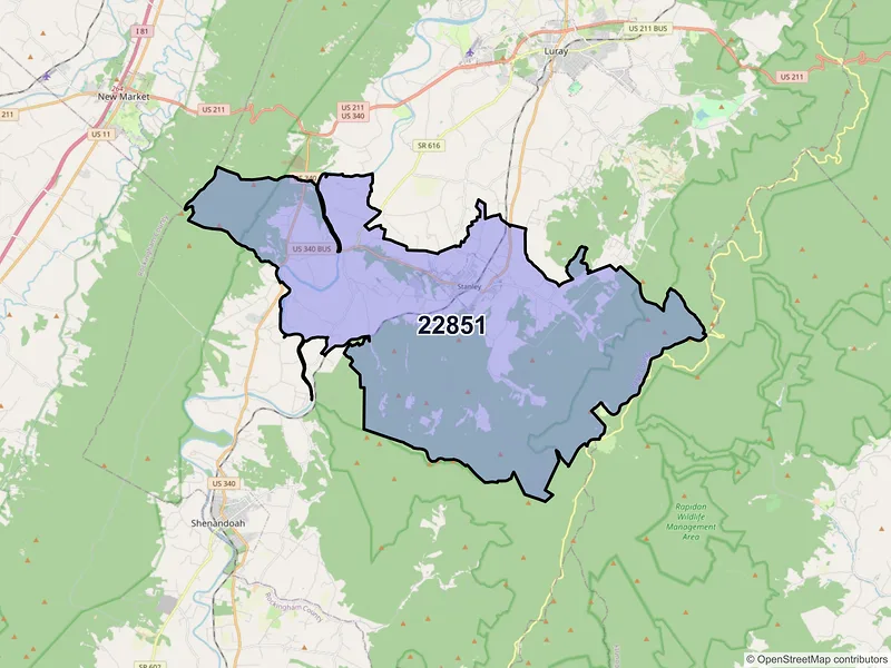Map of ZIP Code 22851 — Stanley, VA