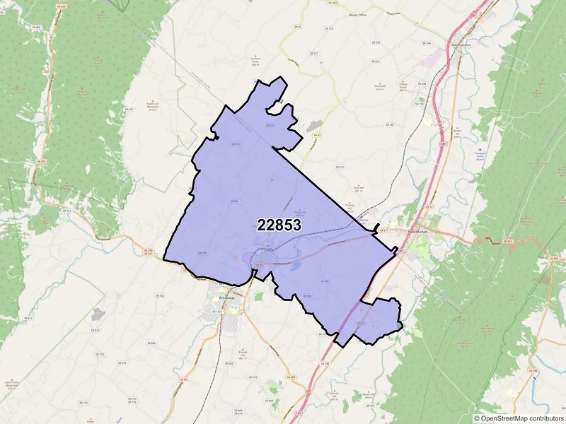 Map of ZIP Code 22853 — Timberville, VA
