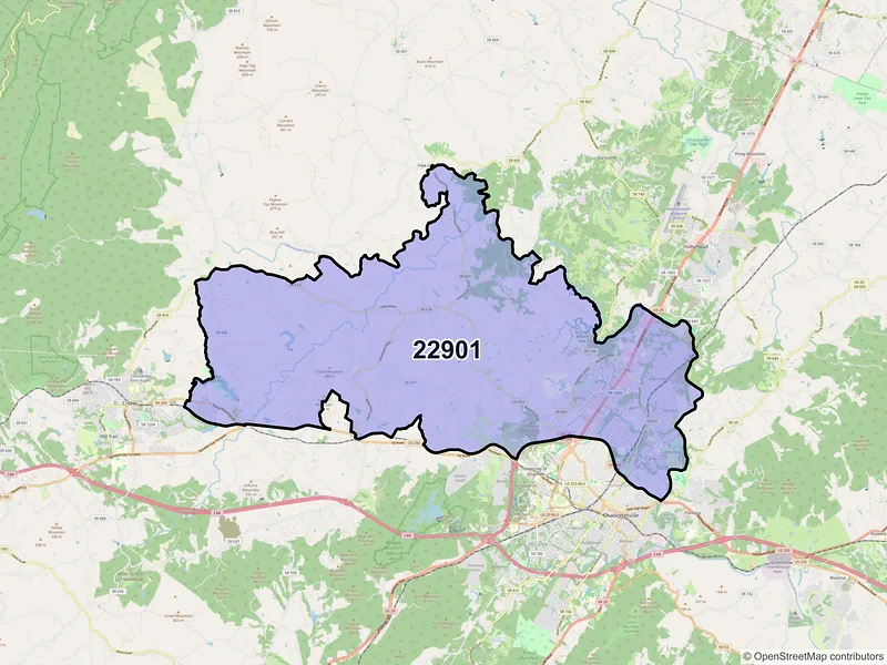 Map of ZIP Code 22901 — Charlottesville, VA