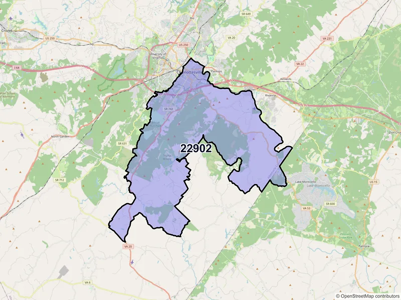 Map of ZIP Code 22902 — Charlottesville, VA