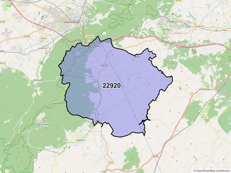 Map of ZIP Code 22920 — Afton, VA