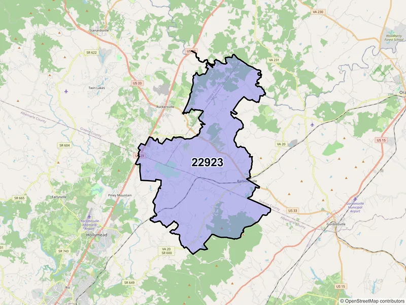 Map of ZIP Code 22923 — Barboursville, VA