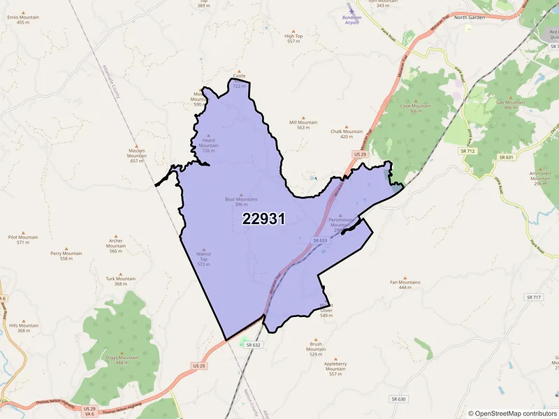 Map of ZIP Code 22931 — Covesville, VA