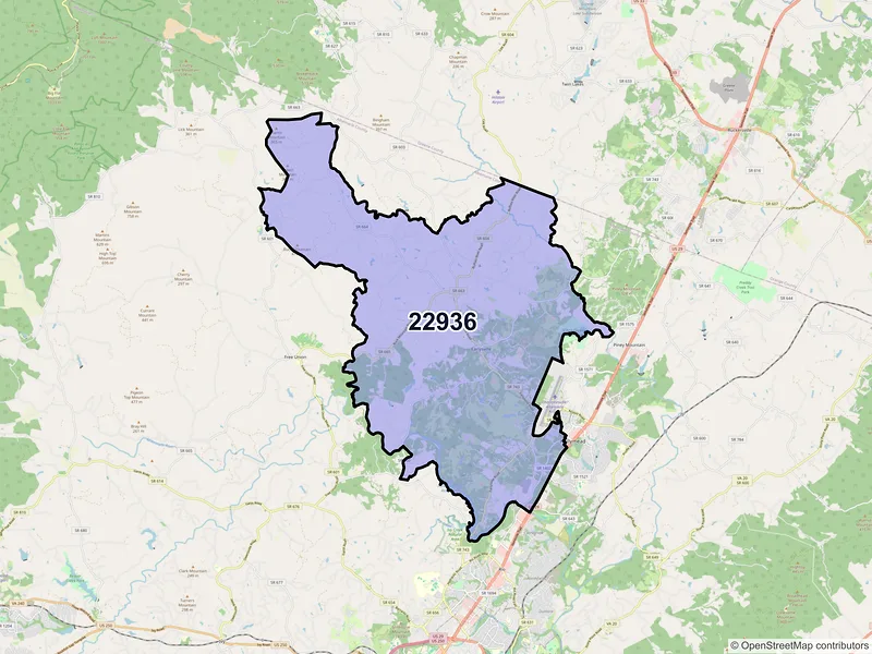 Map of ZIP Code 22936 — Earlysville, VA