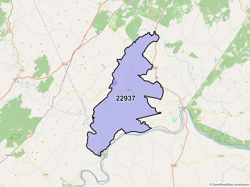 Map of ZIP Code 22937 — Esmont, VA
