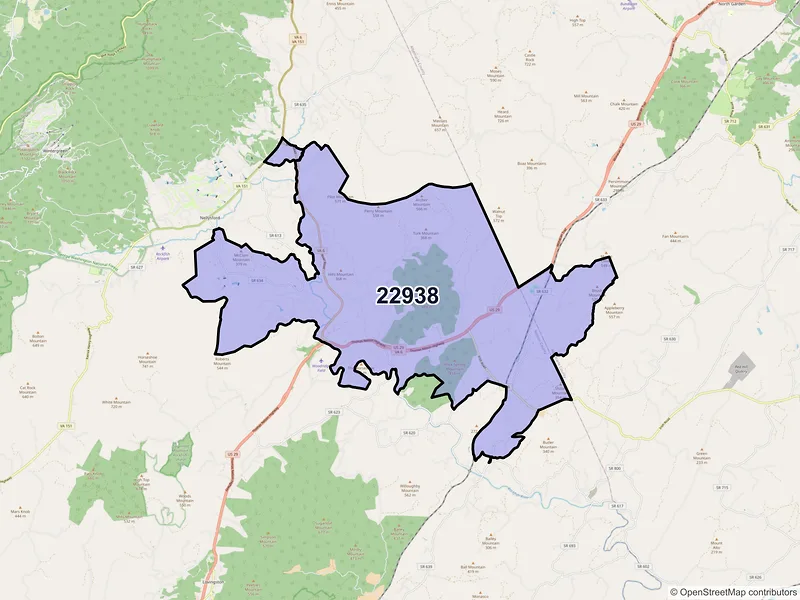 Map of ZIP Code 22938 — Faber, VA