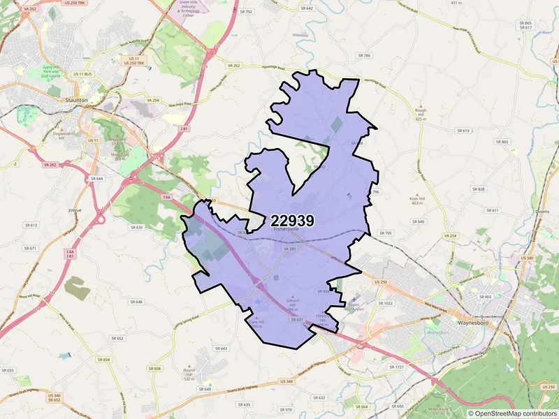Map of ZIP Code 22939 — Fishersville, VA