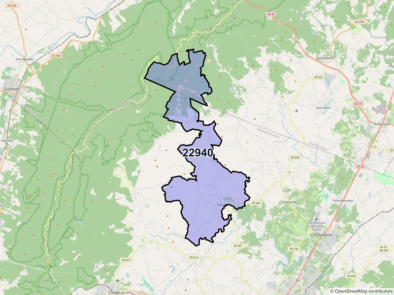 Map of ZIP Code 22940 — Free Union, VA