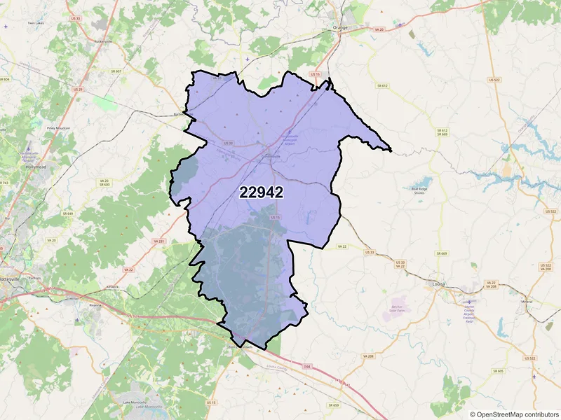 Map of ZIP Code 22942 — Gordonsville, VA