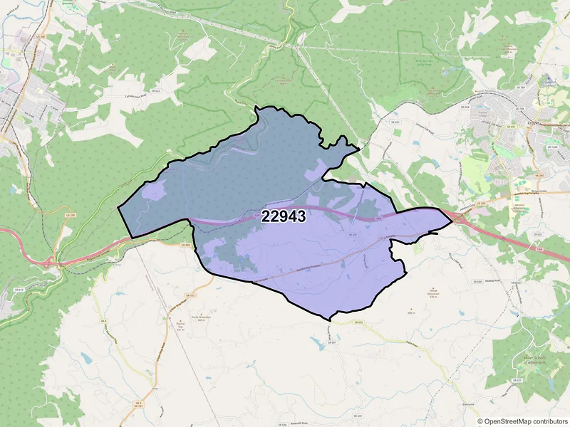 Map of ZIP Code 22943 — Greenwood, VA