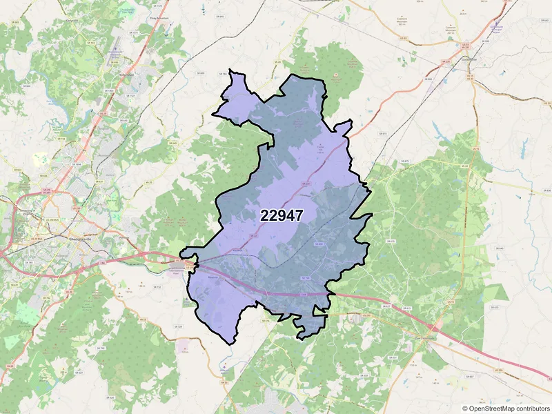 Map of ZIP Code 22947 — Keswick, VA