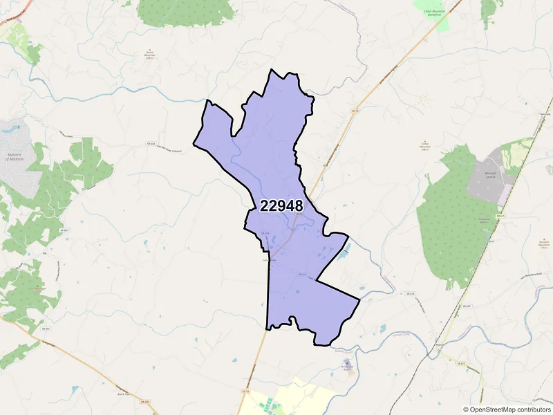 Map of ZIP Code 22948 — Locust Dale, VA