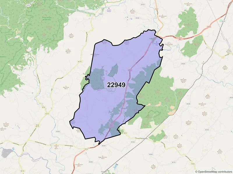 Map of ZIP Code 22949 — Lovingston, VA