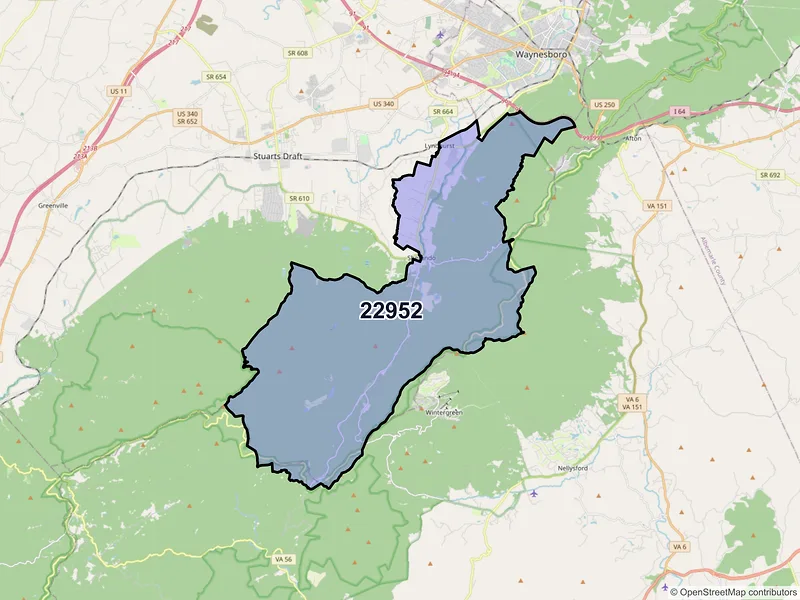 Map of ZIP Code 22952 — Lyndhurst, VA