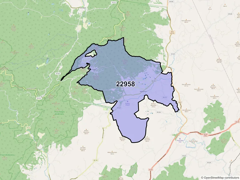 Map of ZIP Code 22958 — Nellysford, VA