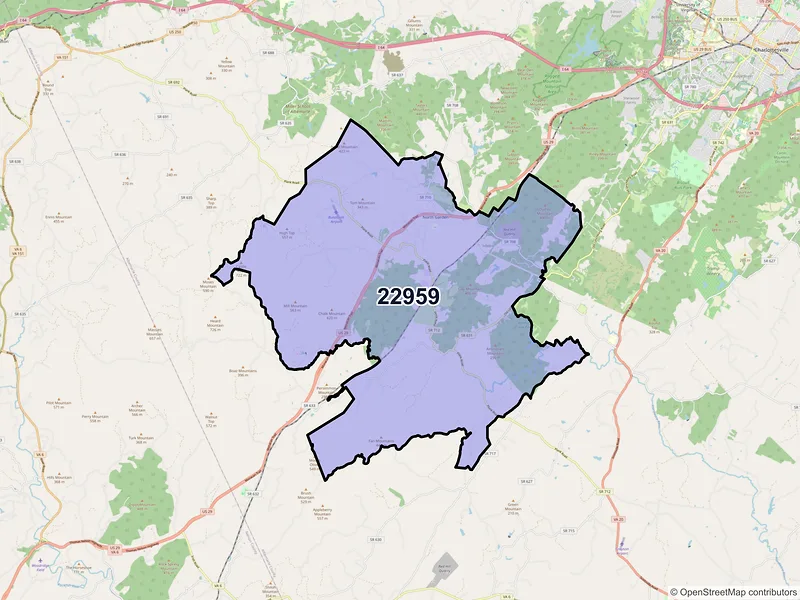 Map of ZIP Code 22959 — North Garden, VA