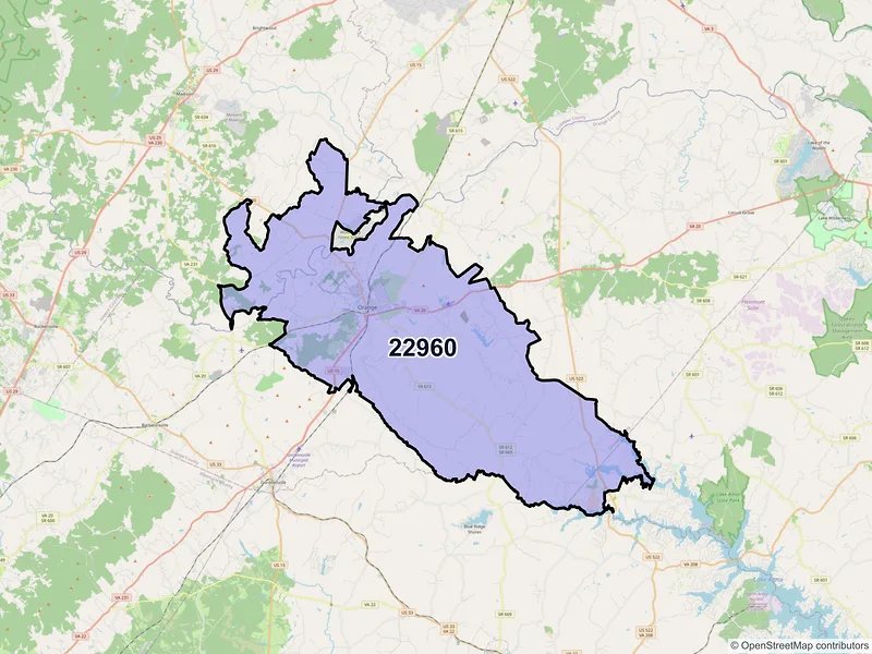 Map of ZIP Code 22960 — Orange, VA