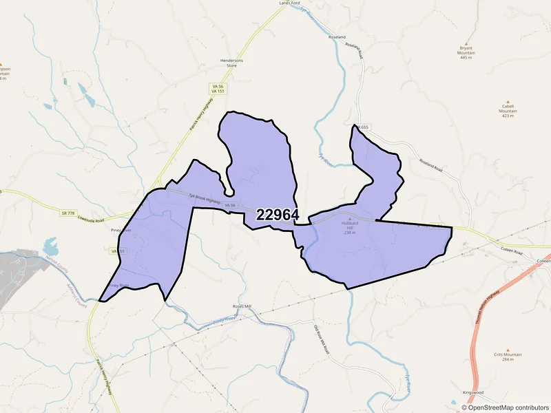 Map of ZIP Code 22964 — Piney River, VA