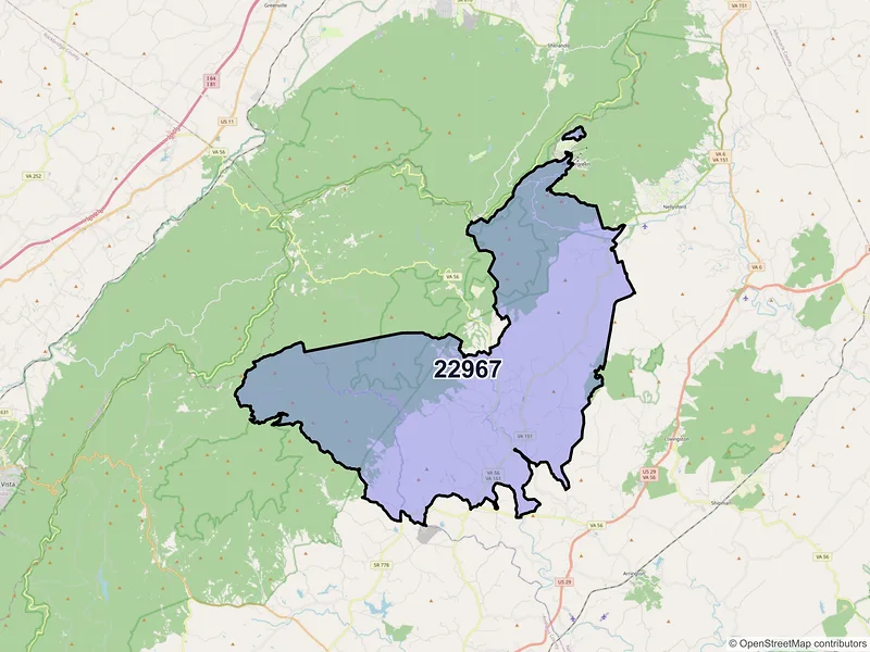 Map of ZIP Code 22967 — Roseland, VA