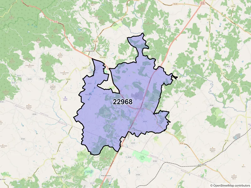 Map of ZIP Code 22968 — Ruckersville, VA