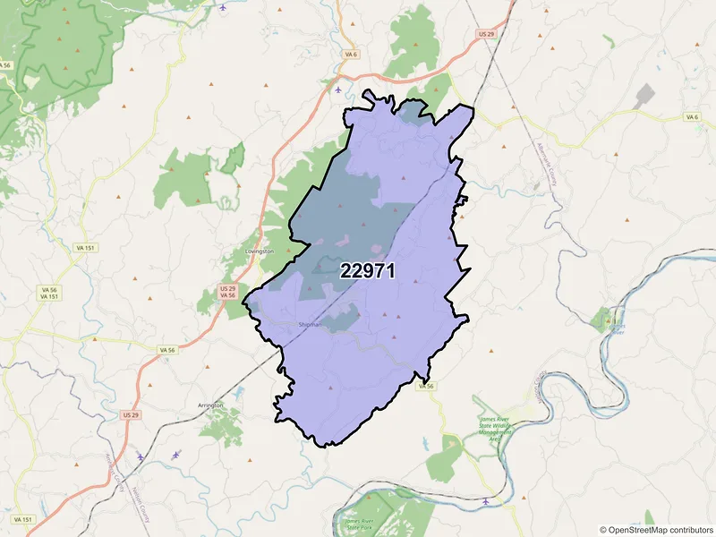 Map of Shipman, Virginia and ZIP codes