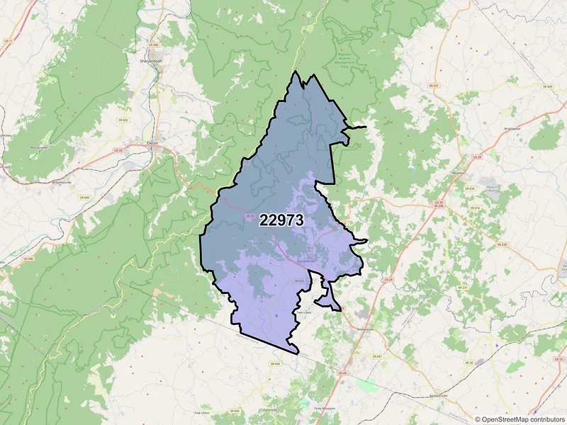 Map of ZIP Code 22973 — Stanardsville, VA