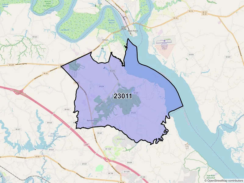 Map of Barhamsville, Virginia and ZIP codes