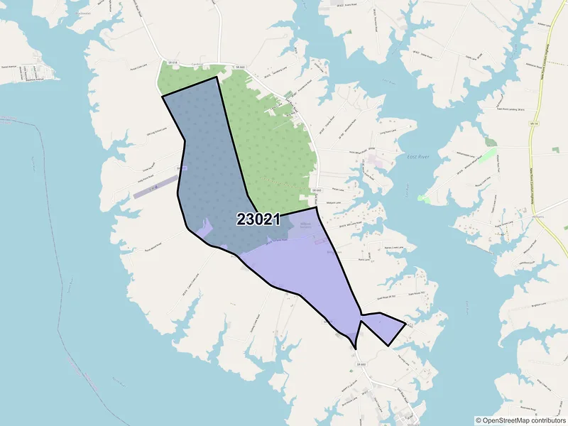 Map of ZIP Code 23021 — Bohannon, VA