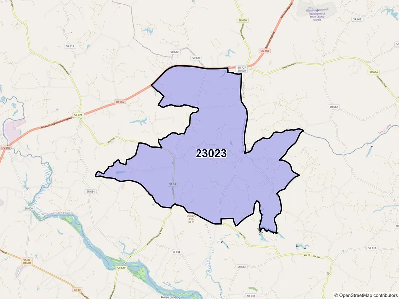 Map of Bruington, Virginia and ZIP codes