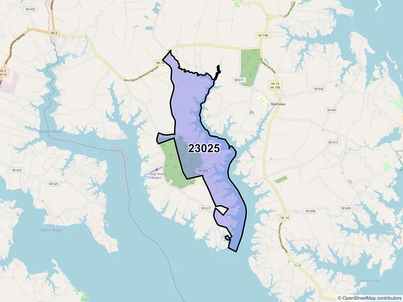 Map of ZIP Code 23025 — Cardinal, VA